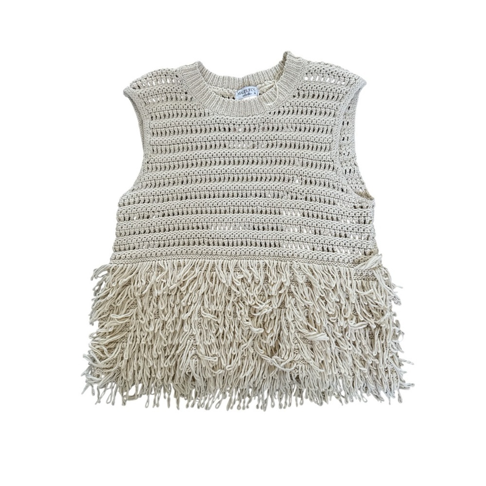 Boutique Cream Crochet Fringe Top Small - Picture 3 of 6